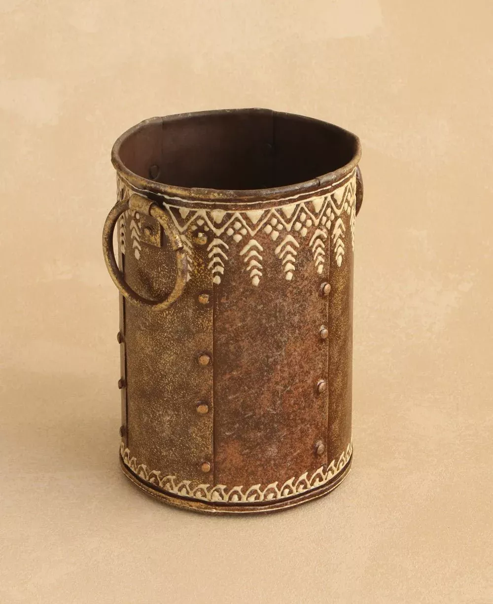 Embossed Iron Vase with Antique Finish, India
