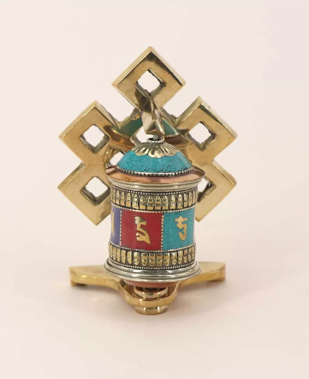 Endless Knot Design Brass Prayer Wheel