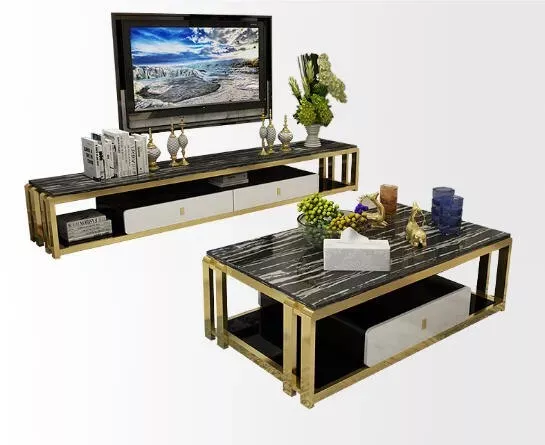 Exquisite Marble -Top Bright Coffee-Table TV-Stand Set