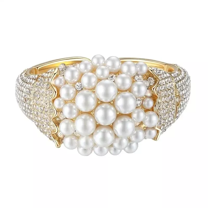 Fancy Flexible Crystal Bangle with Synthetic Pearl