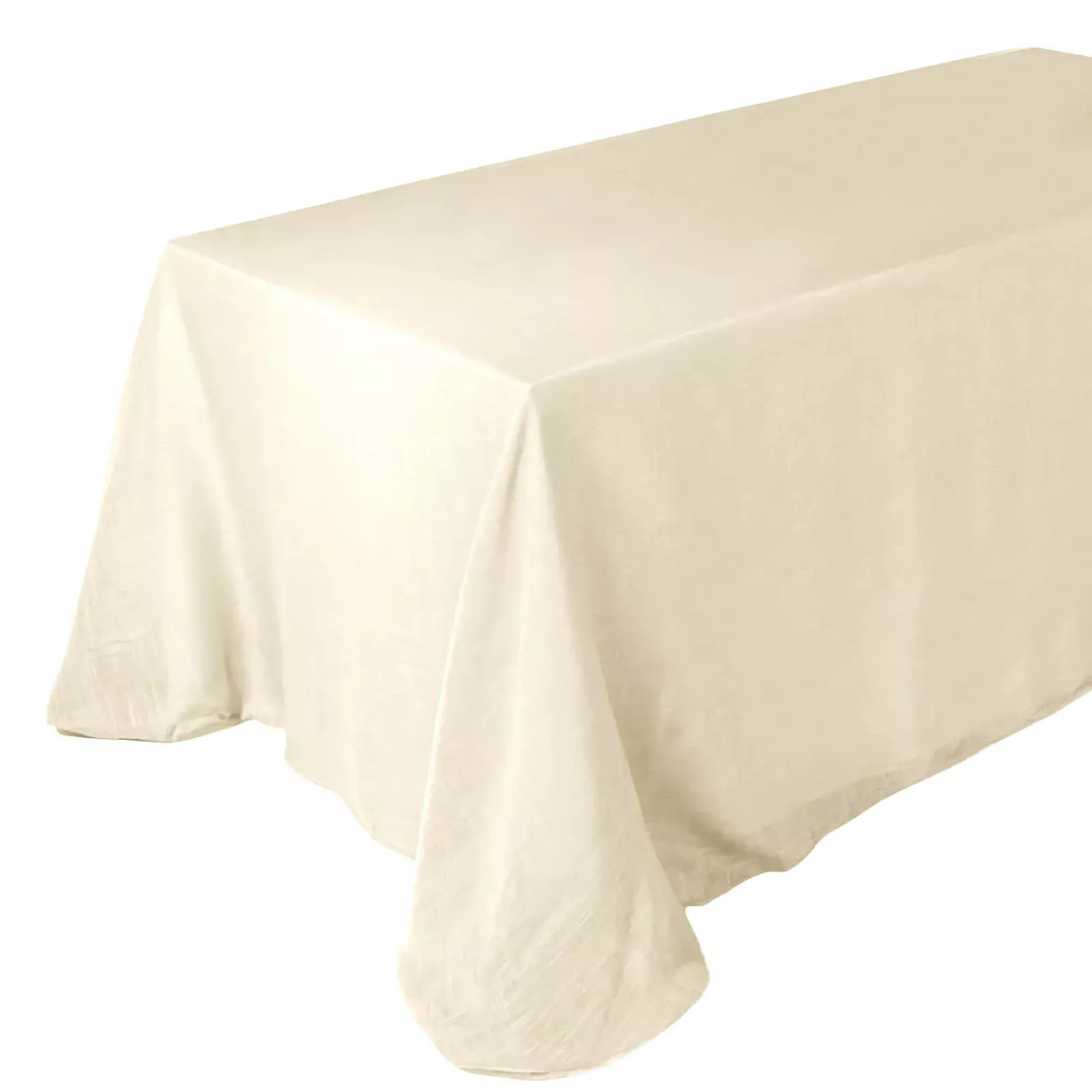 Faux Linen 90"x132" Rectangular Tablecloth Beige - Slubby Texture Wrinkle-Resistant Seamless Table Cover
