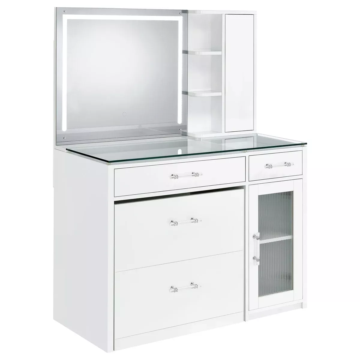 Flora 2-drawer Vanity Set with LED Mirror White High Gloss