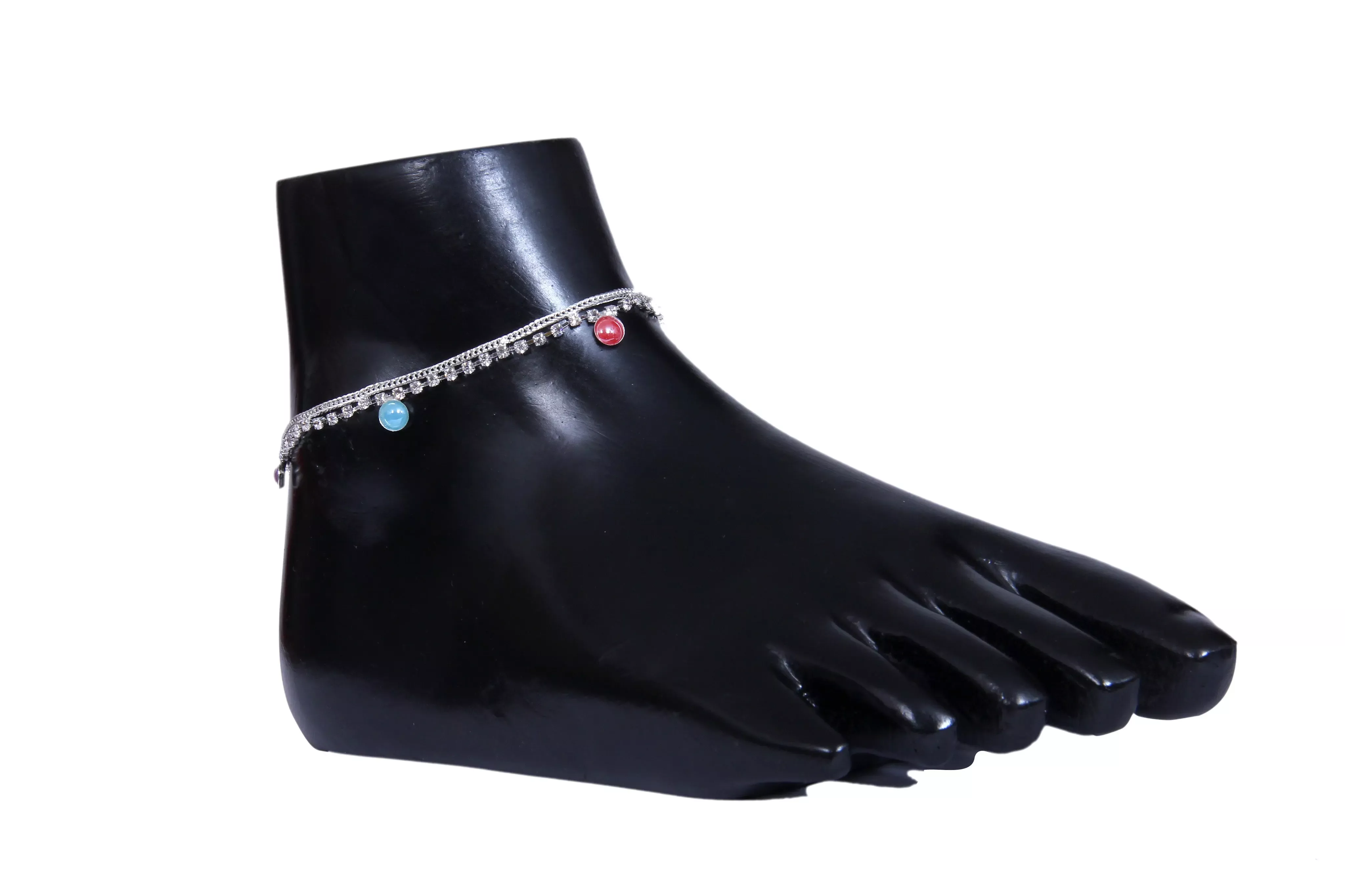 Floral Multicolor German Silver Anklets
