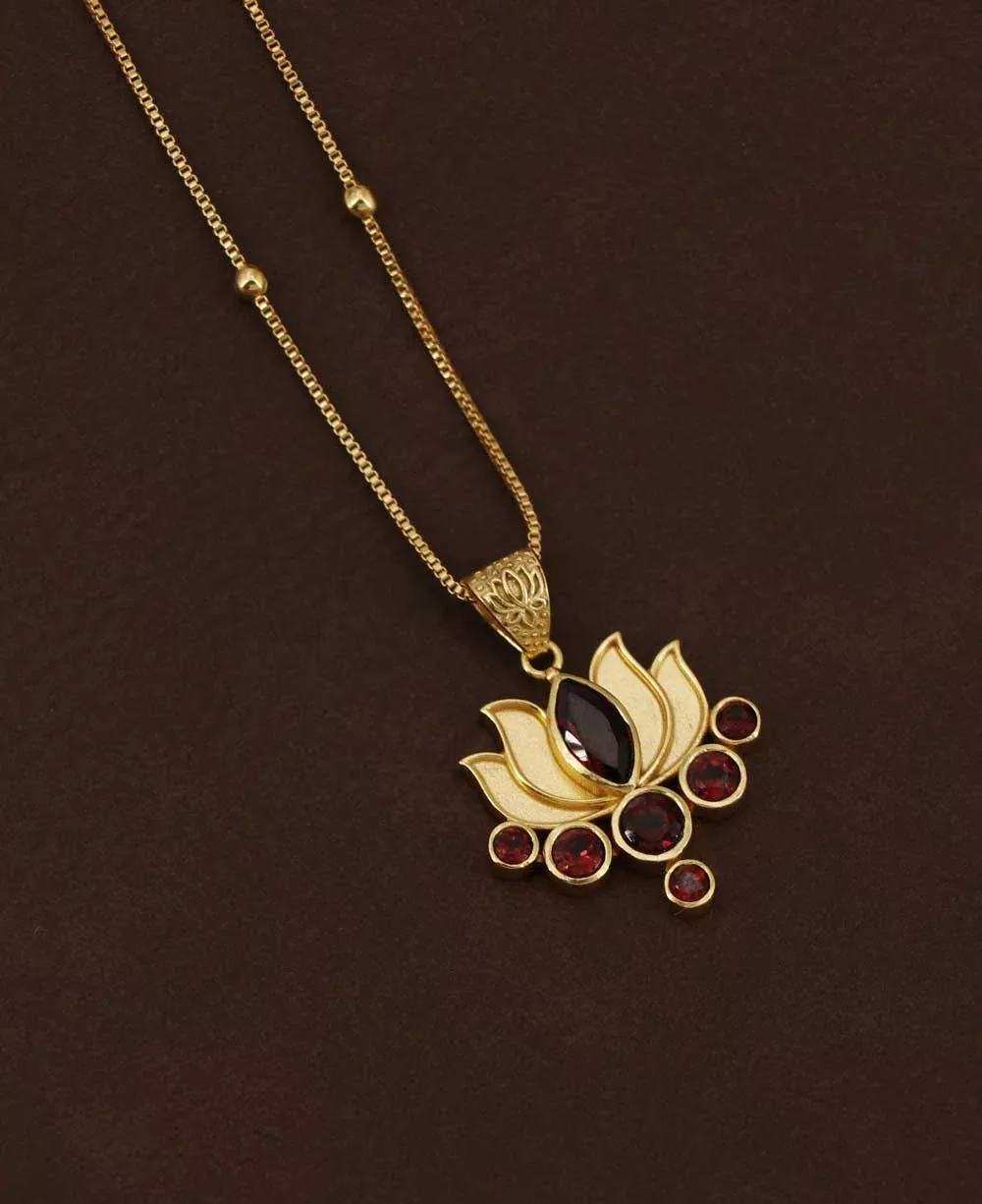 Garnet Gemstone Gold Plated Lotus Necklace