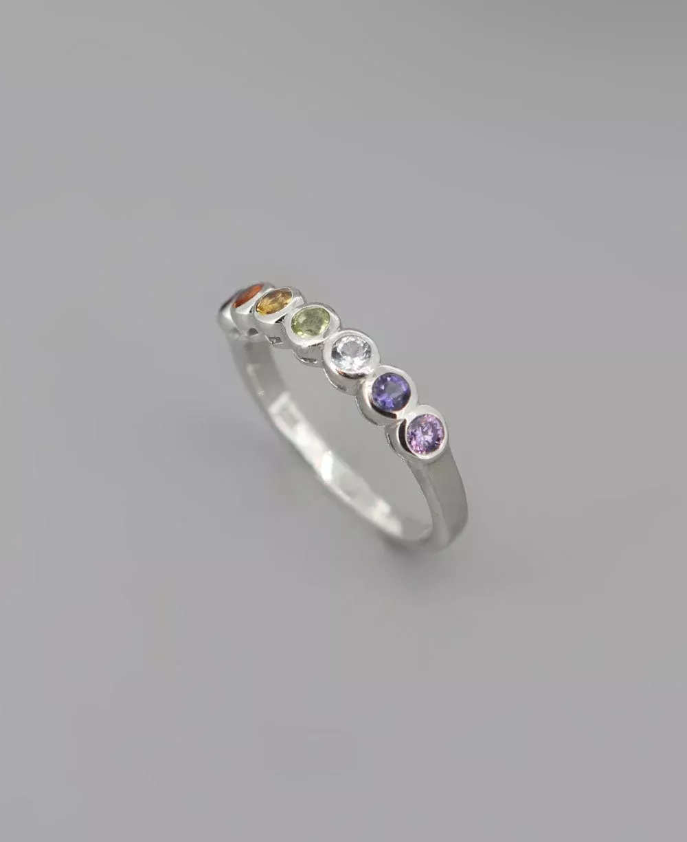Gemstone Studded Sterling Silver Chakra Ring