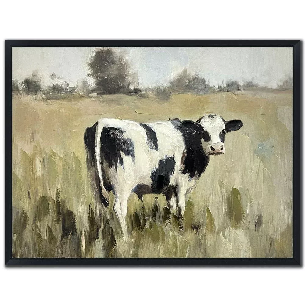 Gentle Grazer I - Hand Embellished Canvas In Floating Frame