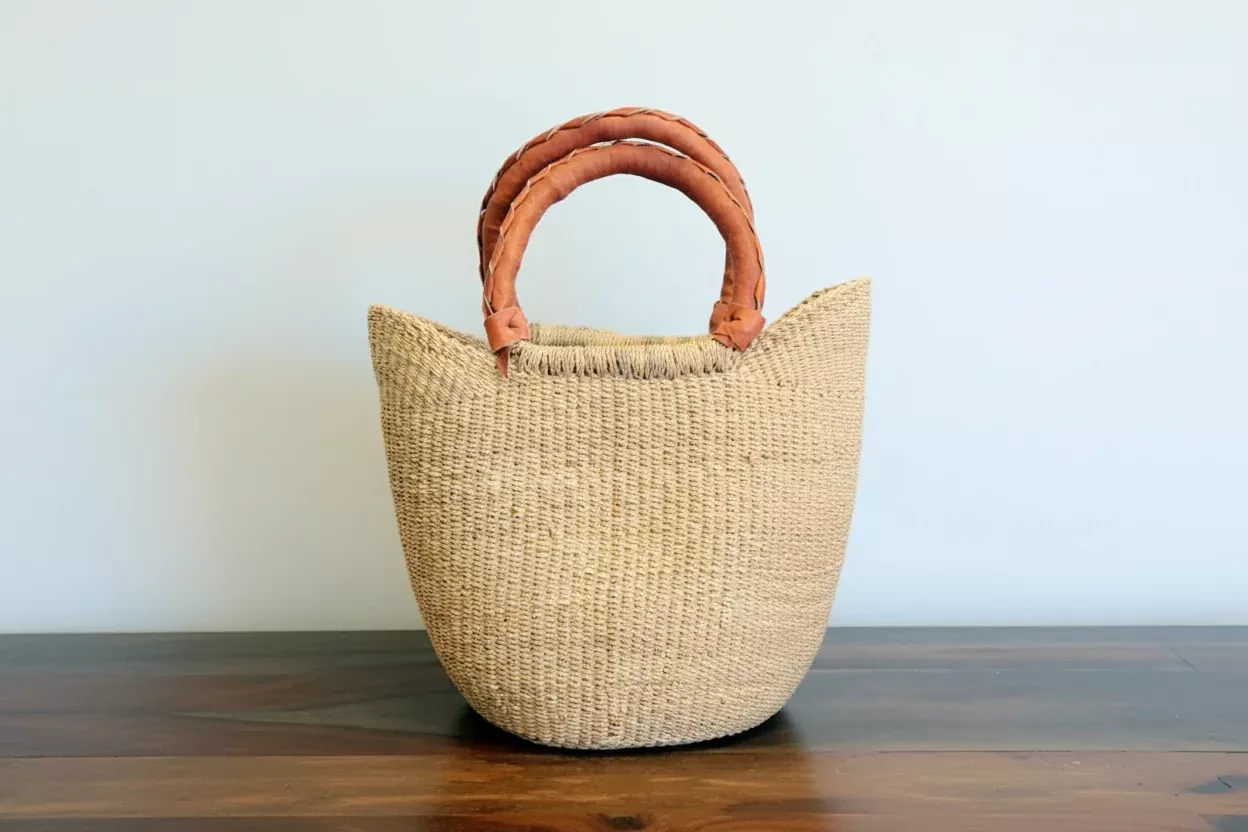 Ghanian U-Shopper Tote Basket Bag-Small