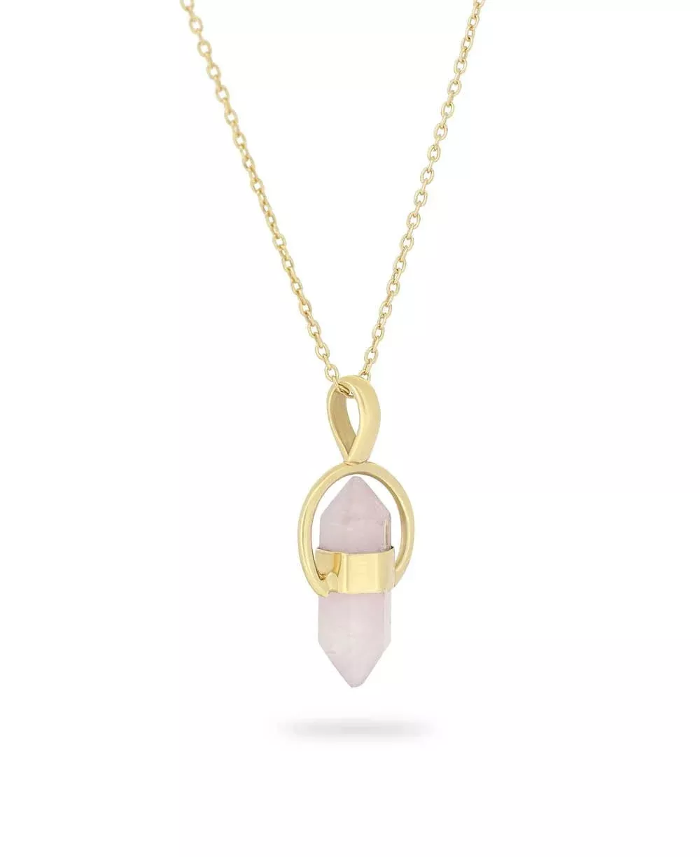 Gold Plated Brass Rose Quartz Point Necklace