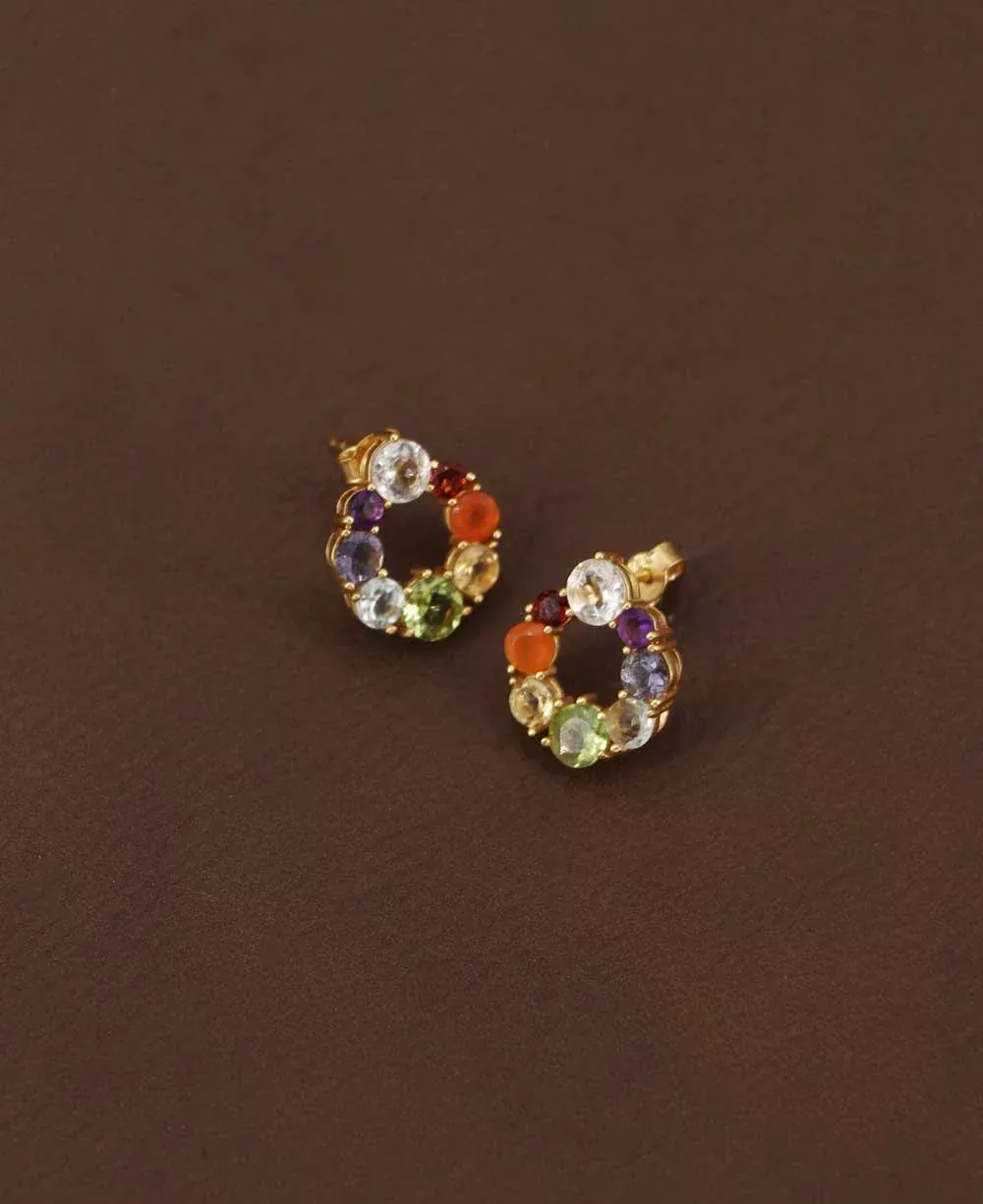 Gold Plated Chakra Gemstone Stud Earrings