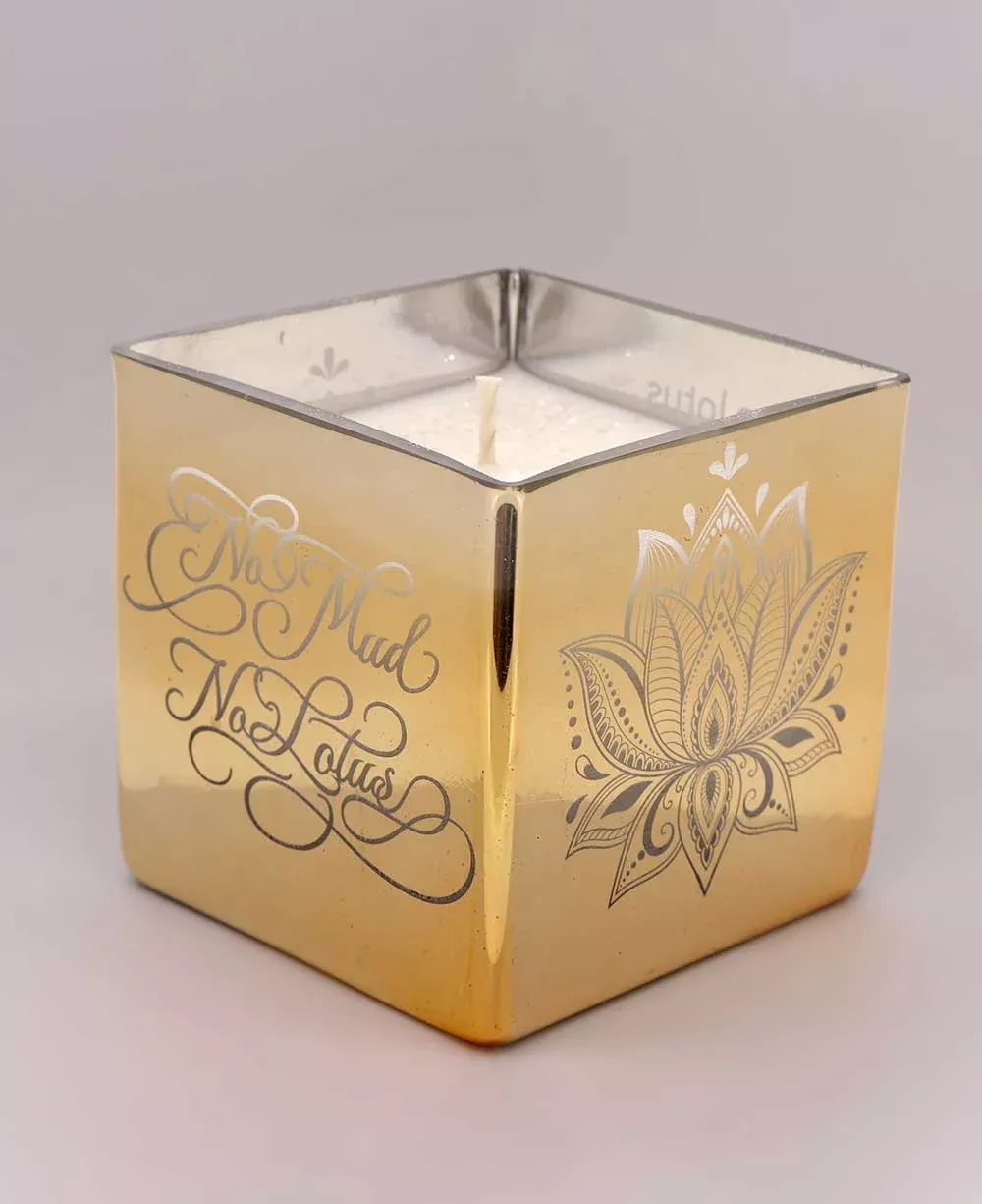 Golden Lotus Scented Candle in Etched Glass Vase