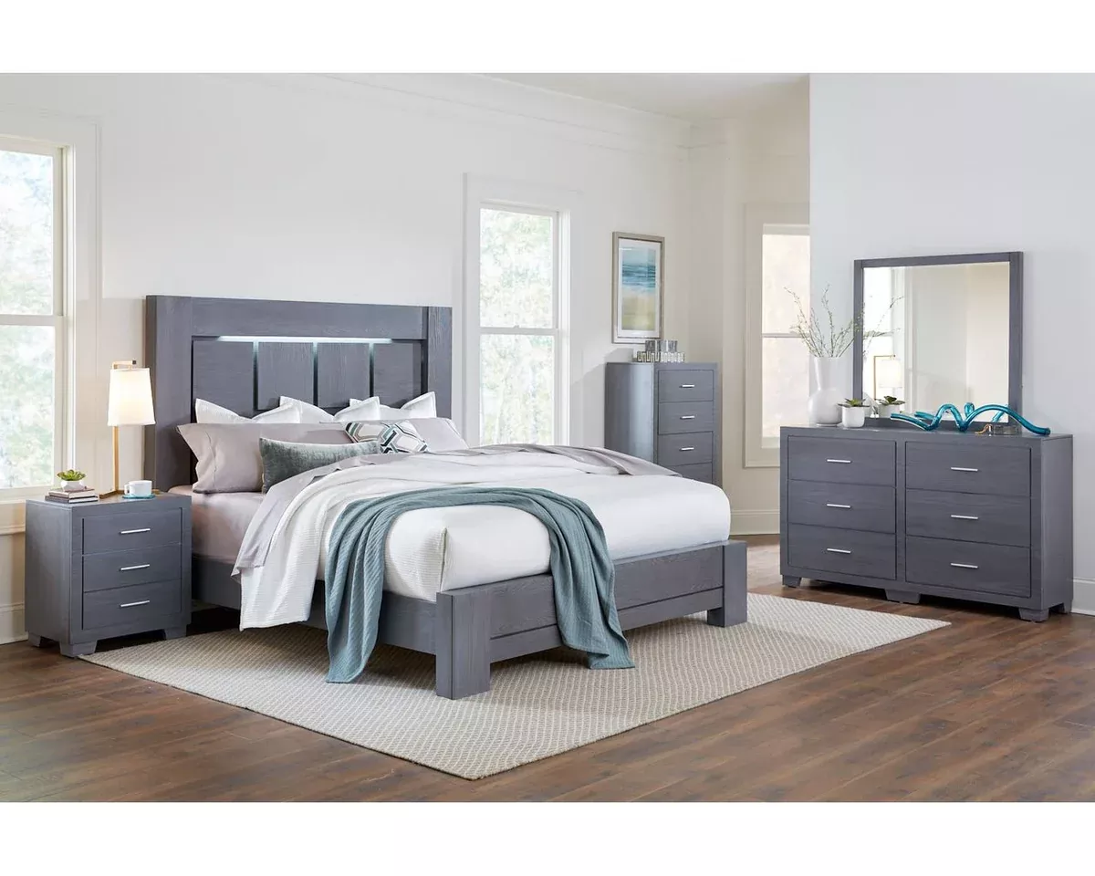 Gray Lighted 5 Pc Panel Bedroom Set by Lifestyle