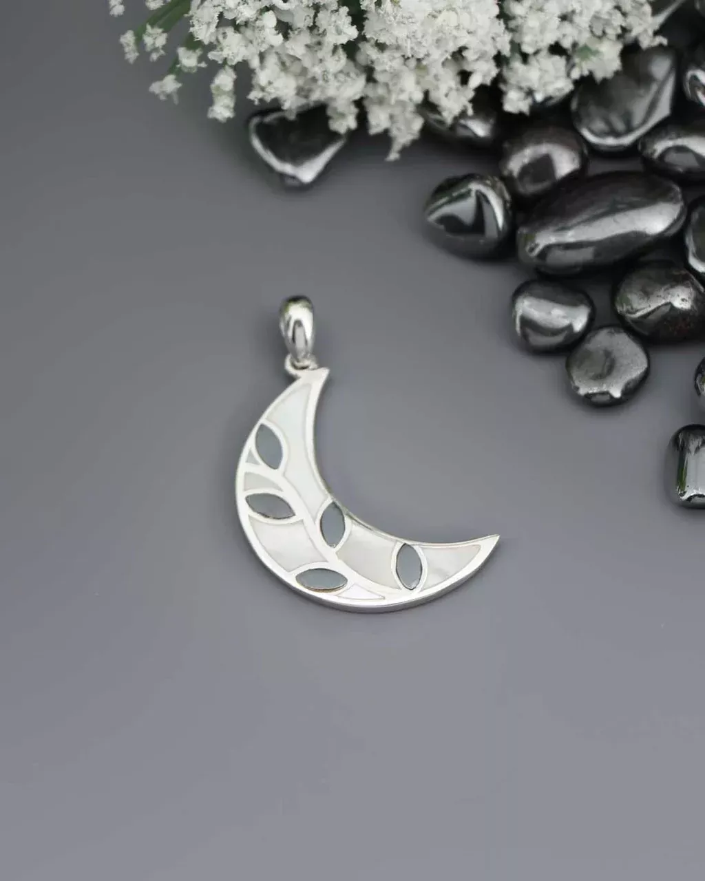 Growth and Change Hematite Inlay Moon Vine Pendant