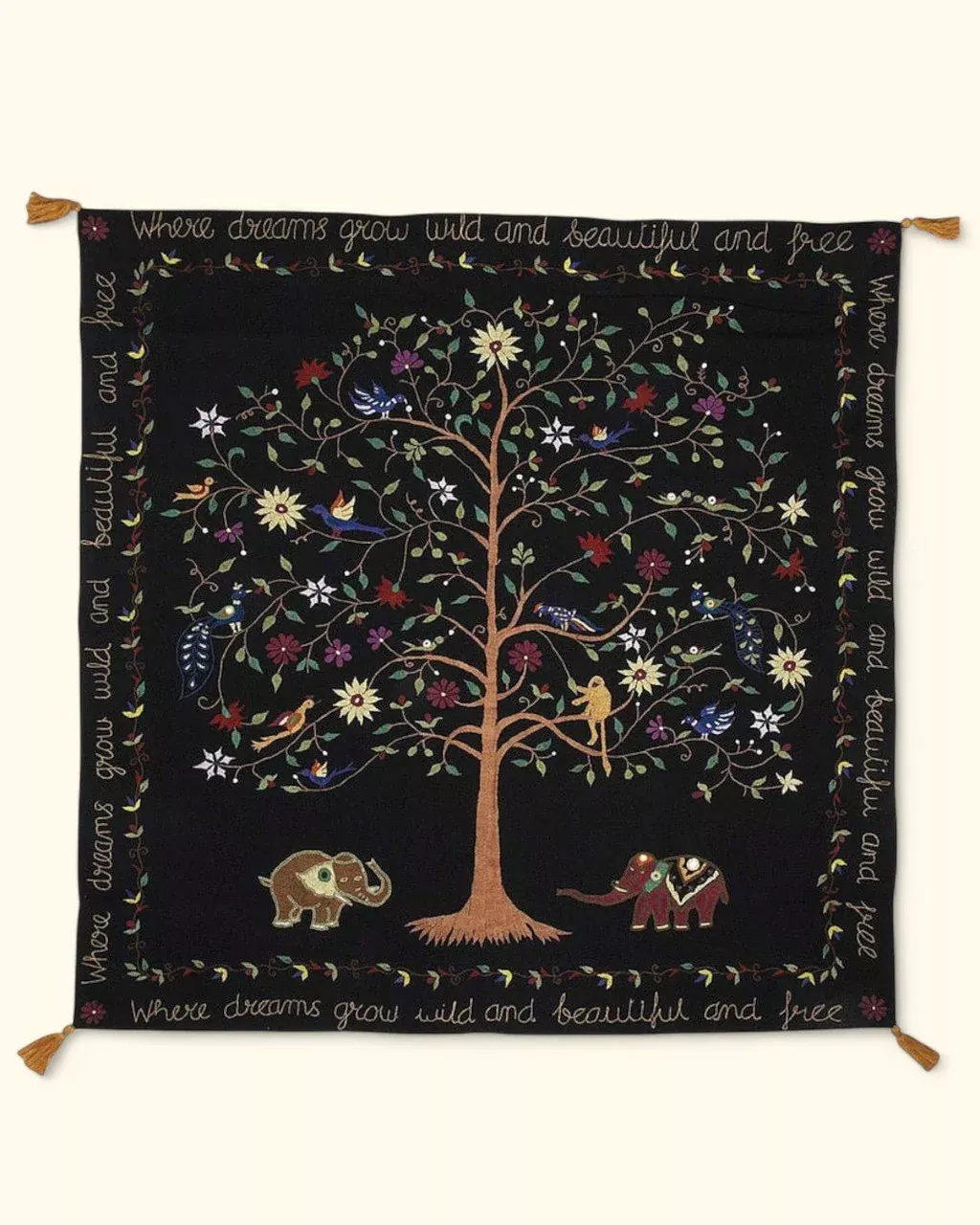 Hand-Embroidered Tree of Life Wall Hanging, Fair Trade
