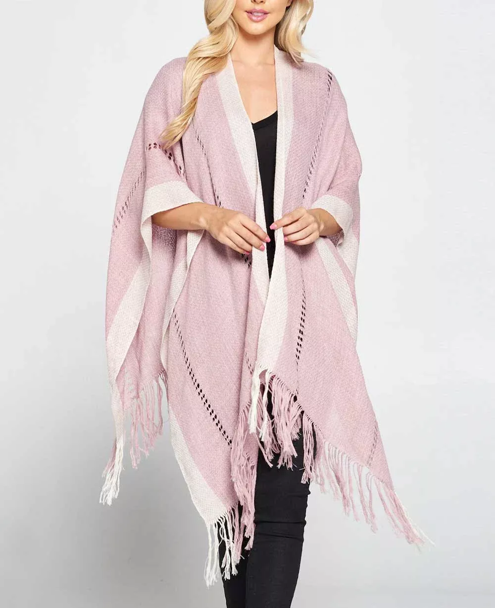 Hand Knit Alpaca Wool Poncho Wrap, Dusty Rose