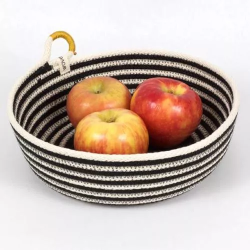 Happy Striped Woven Cotton Table Basket