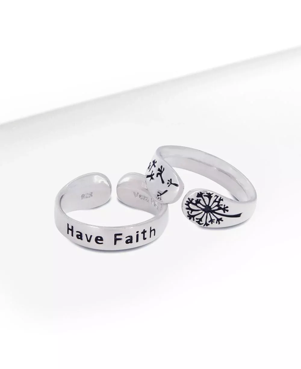 Have Faith Sterling Adjustable Dandelion Ring