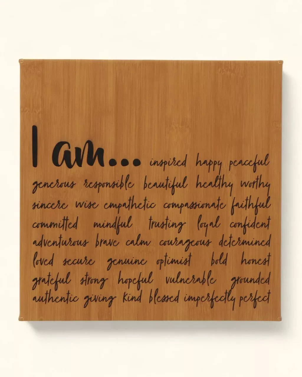 “I Am” Daily Affirmation Wall Art – Bamboo Print Inspirational Leatherette Hanging