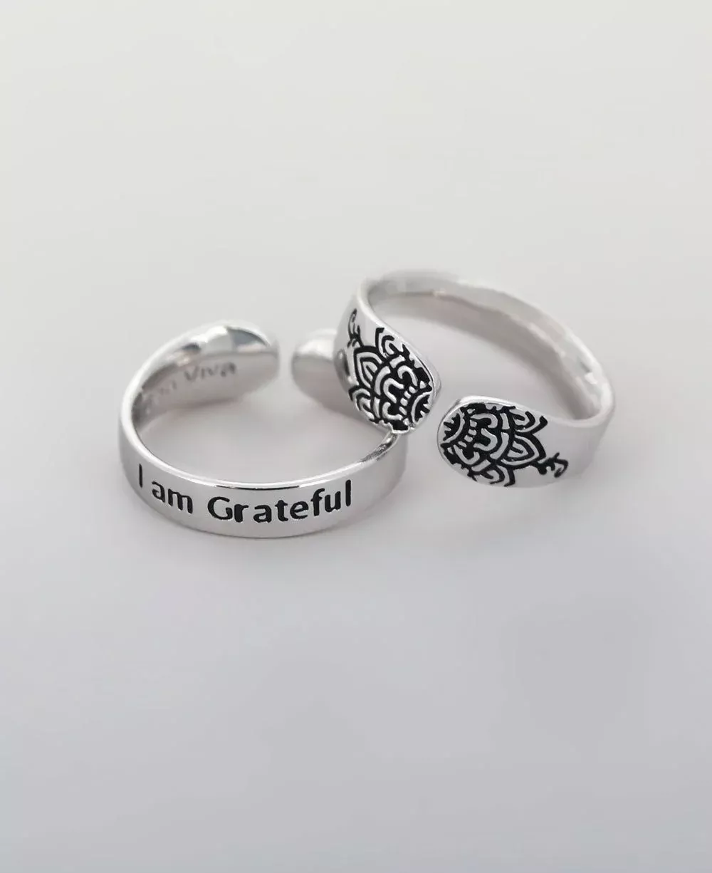 I am Grateful Affirmation Sterling Silver Adjustable Ring
