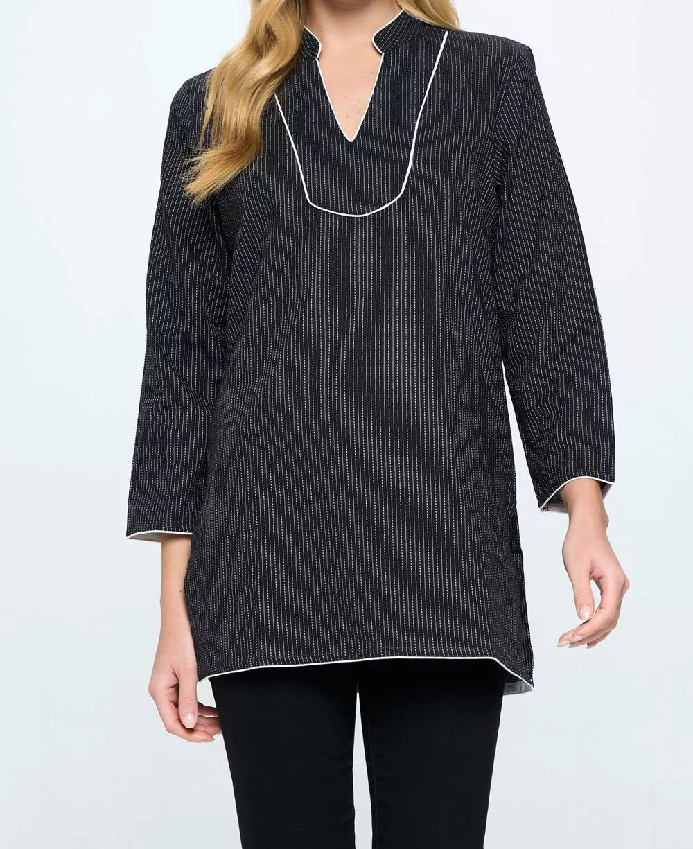 Kantha Stitch Black Threaded Cotton Tunic Top