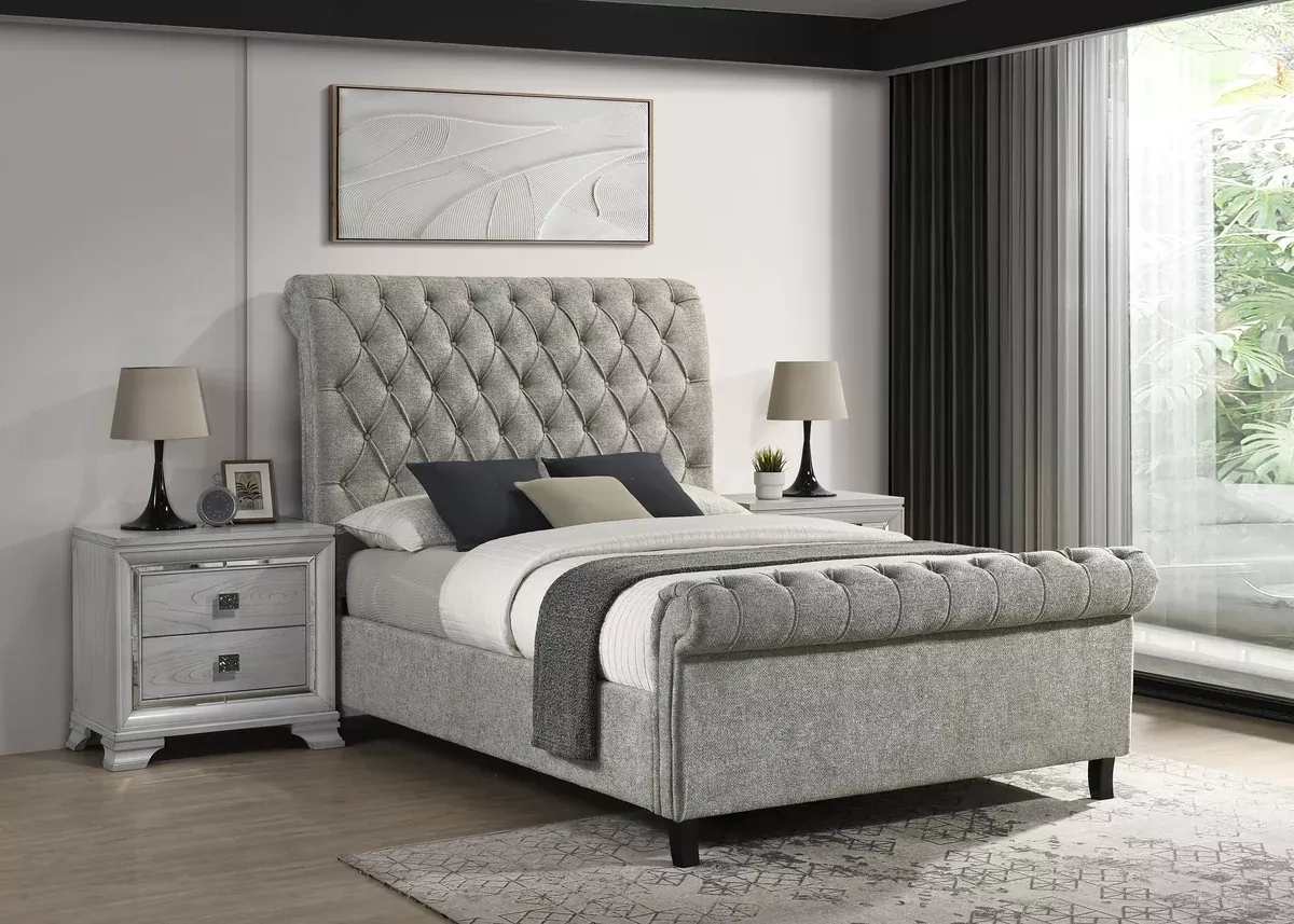 Kate - Queen Platform Bed - Light Gray Tweed