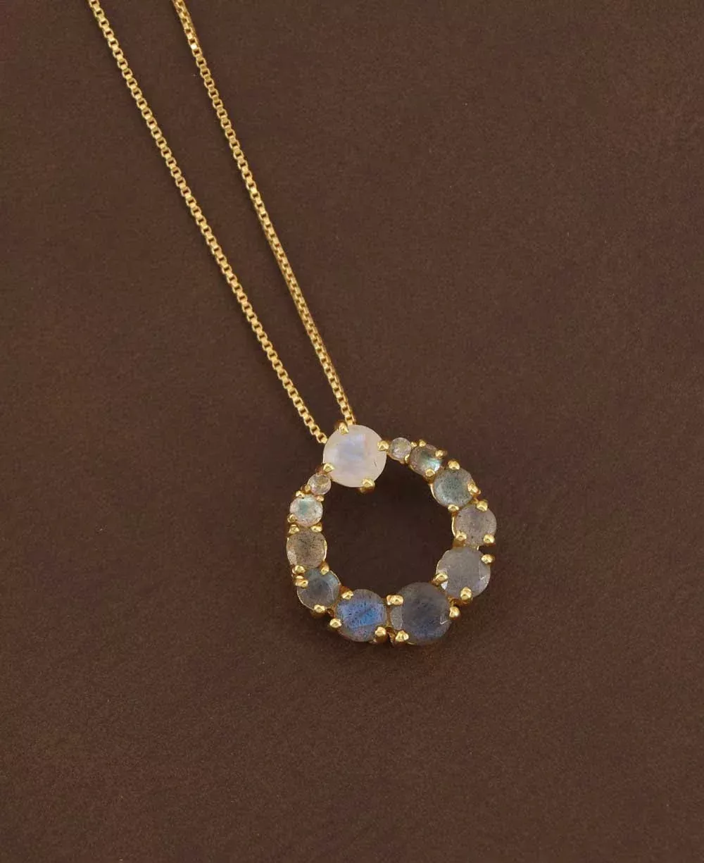 Labradorite Circle Gold Plated Necklace