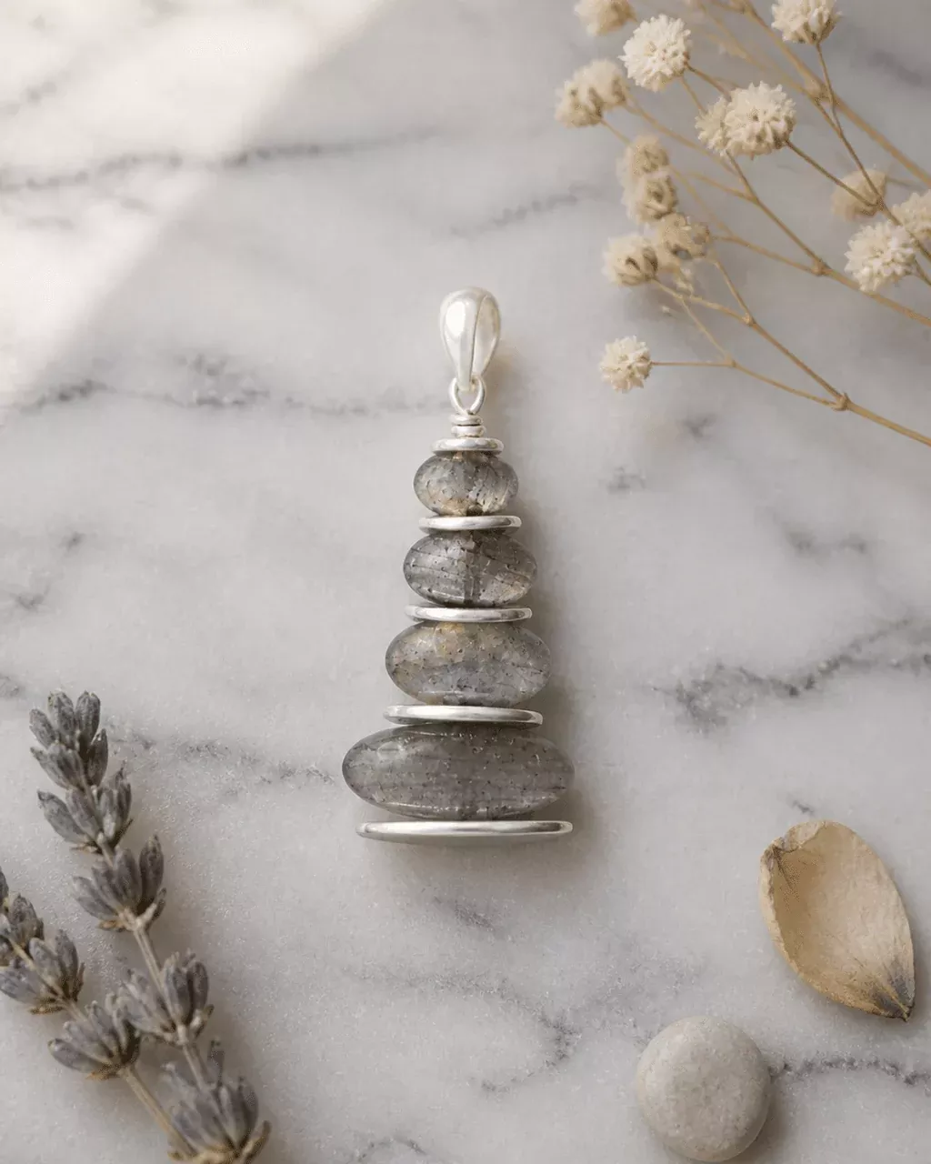 Labradorite Zen Cairn Sterling Silver Pendant