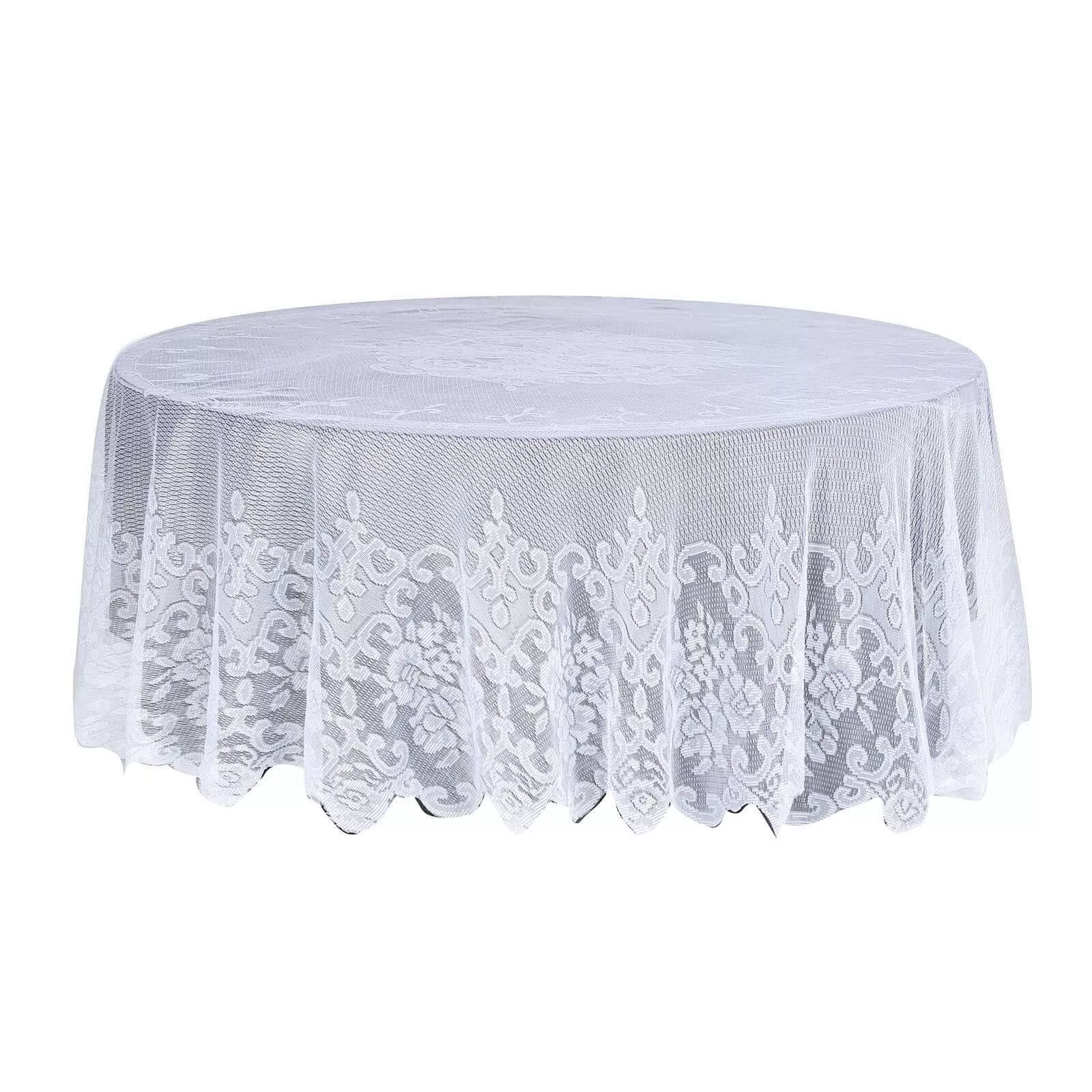 Lace 108" Round Tablecloth White - Premium Design for Formal Table Settings
