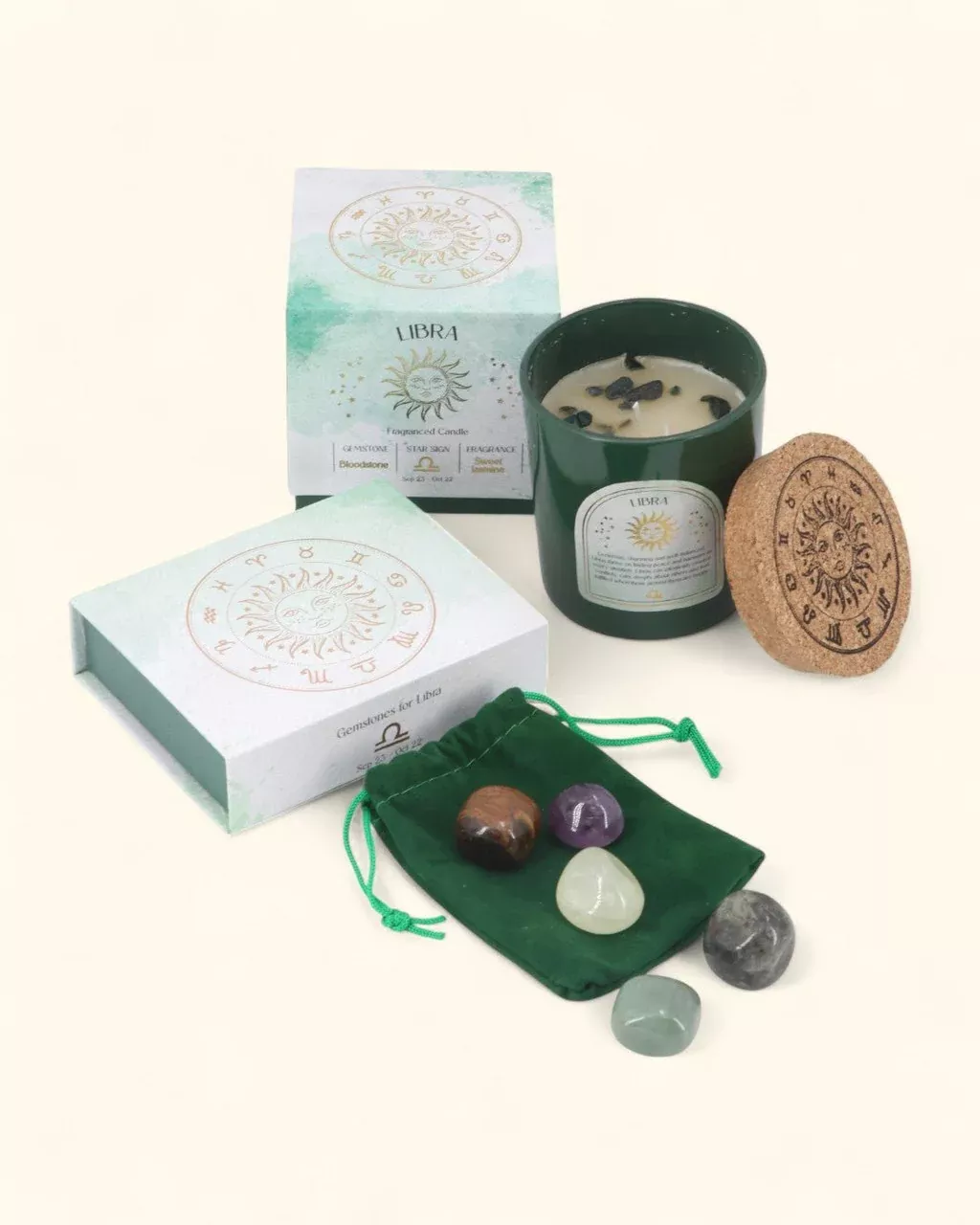 Libra Zodiac Candle & Crystal Tumblestone Set