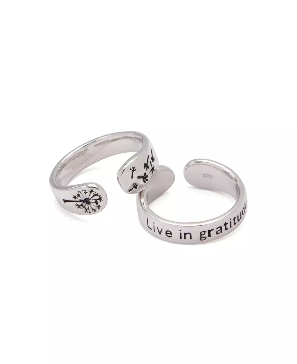 Live in Gratitude Sterling Silver Adjustable Inspirational Ring