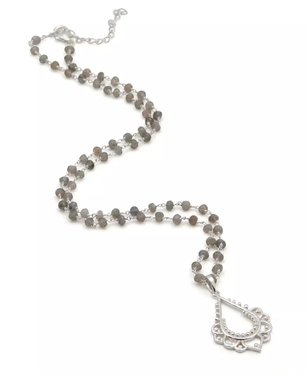 Lotus Drop and Labradorite Bead Necklace