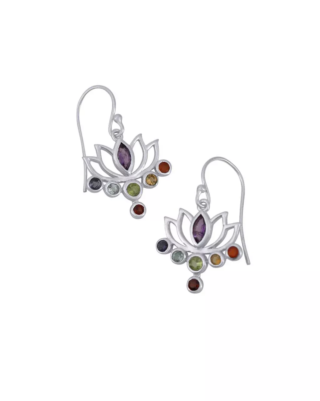 Lotus Gemstone Chakra Earrings, Sterling Silver