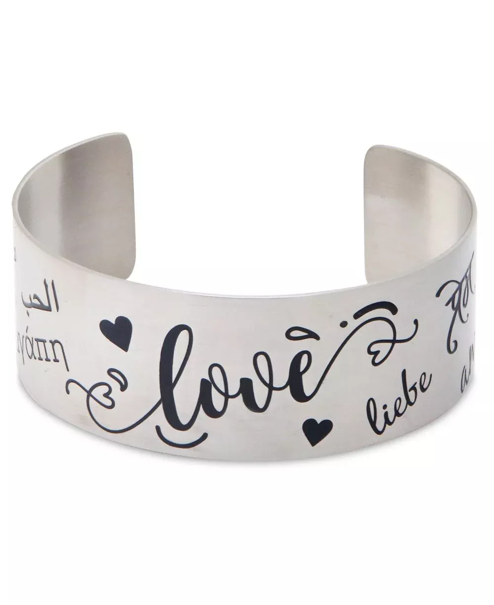 Love in Many Languages Stainless Steel Adjustable Cuff Bracelet