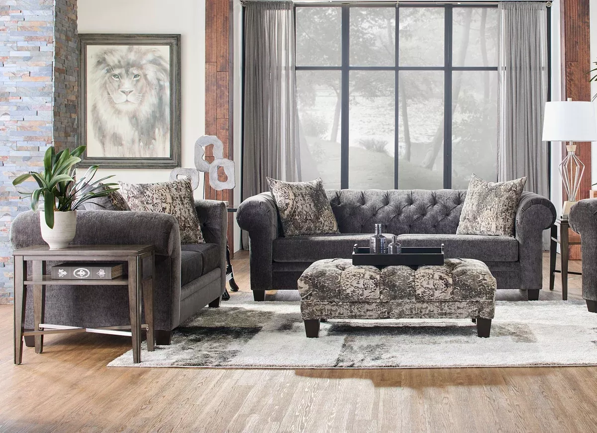 Lush Mink Chesterfield Sofa & Loveseat Set by Hughes