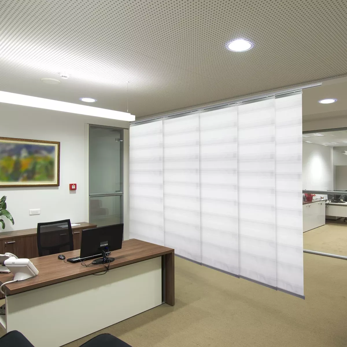 Macadamia 5-Panel Single Rail Panel Track 58"-110"W, Panel width 23.5" - 40% LIGHT-FILTERING