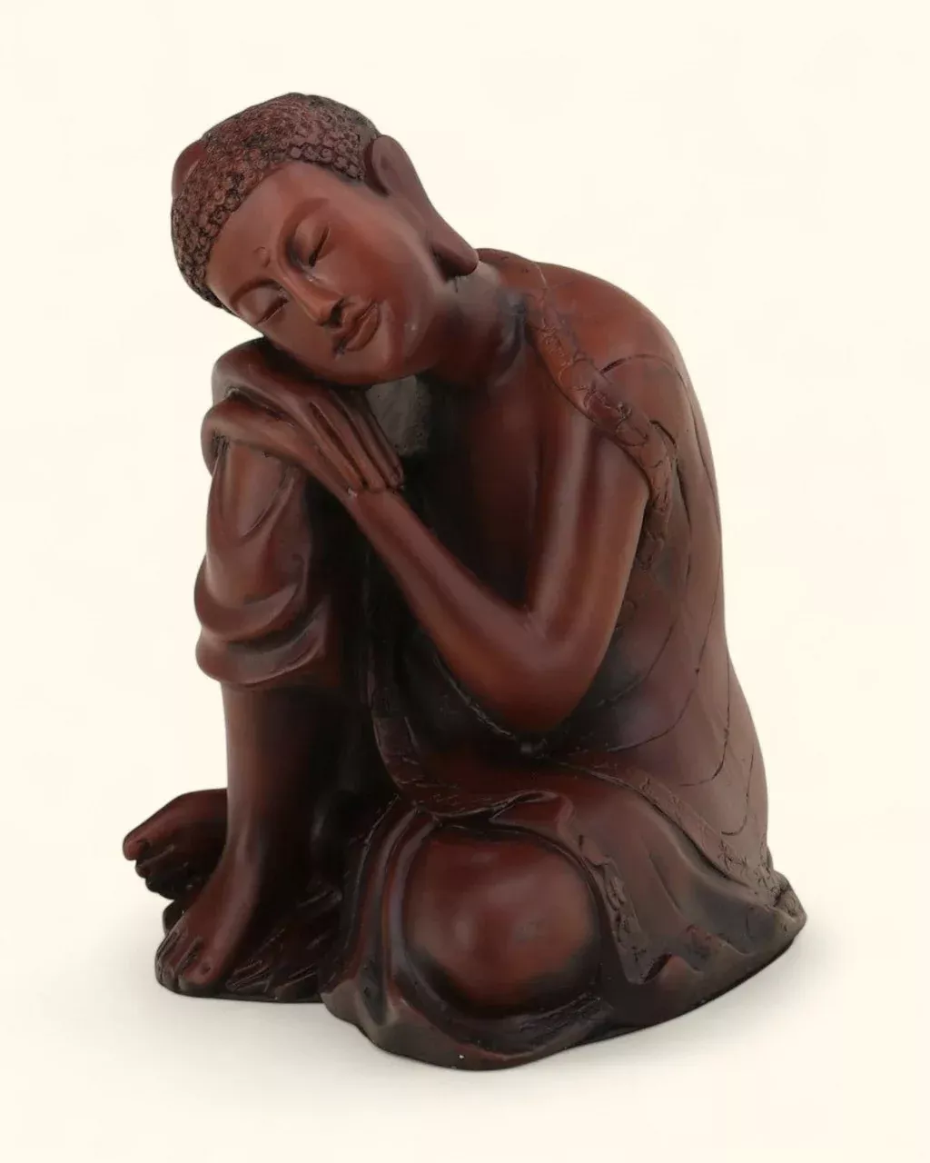 Mahogany Finish Resin Resting Buddha Statue