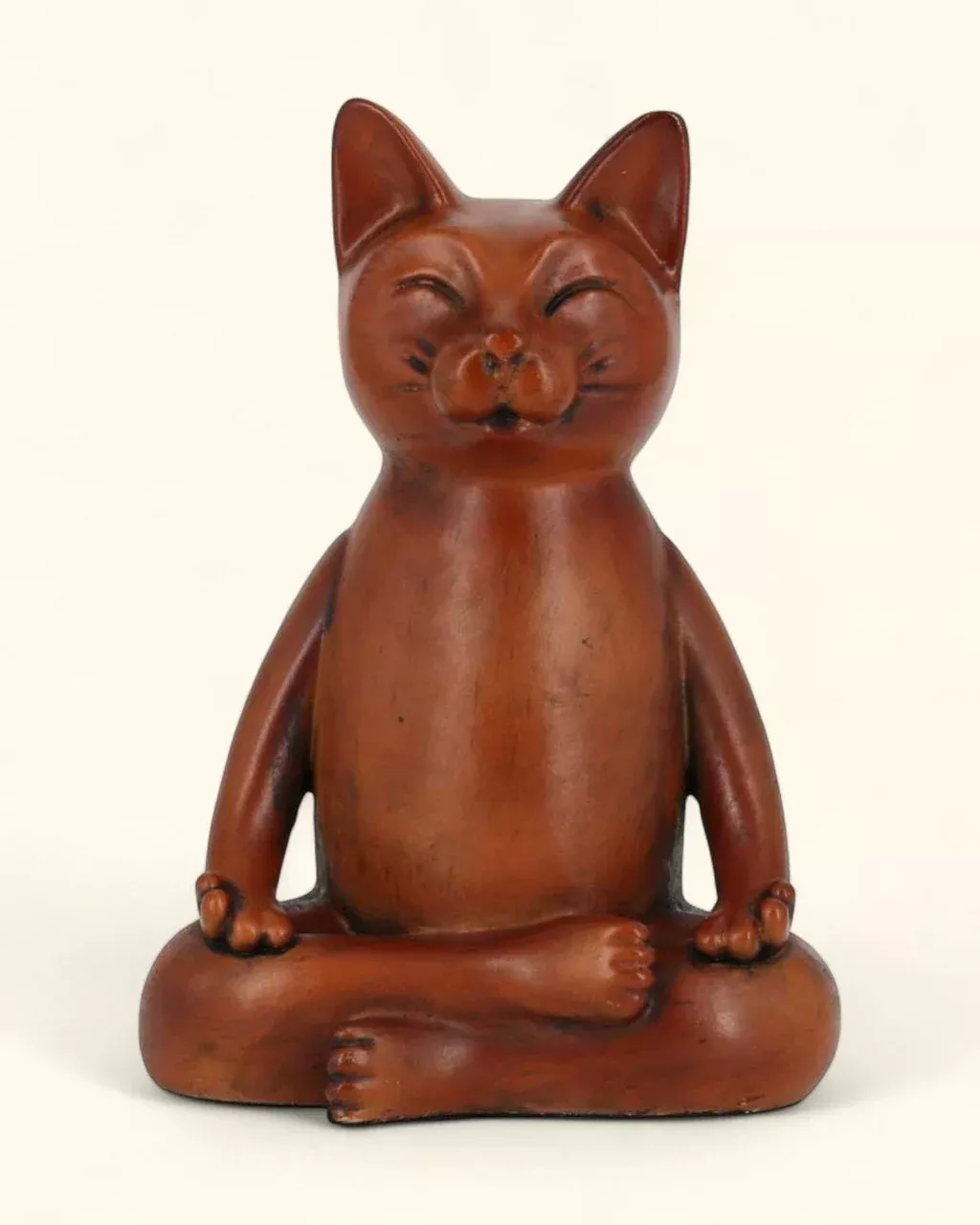 Meditating Cat Statue, Mahogany Finish