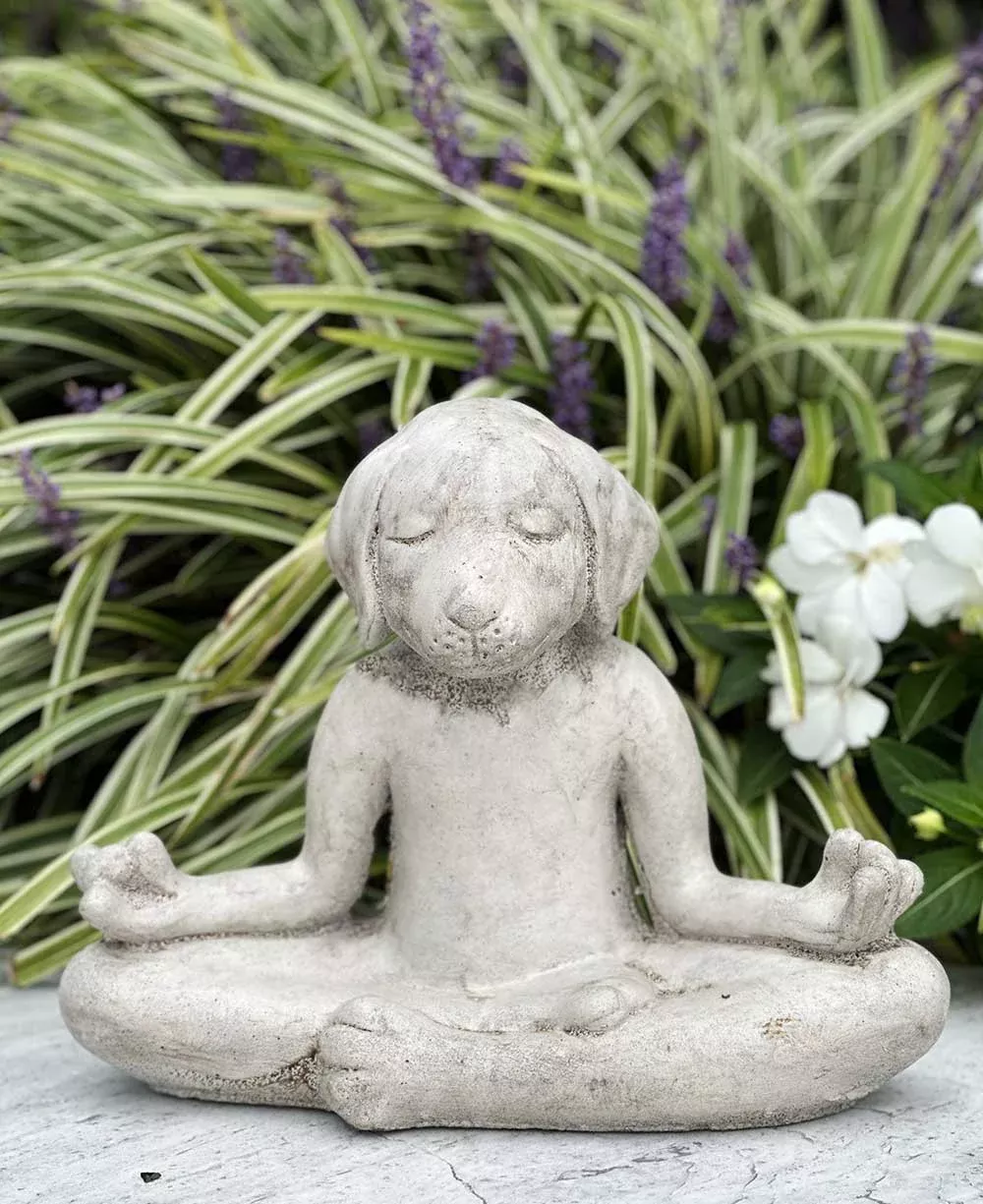Meditating Zen Yoga Dog Cast Stone Statue USA Made