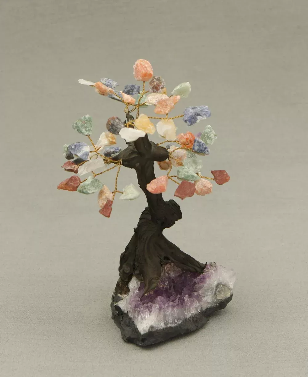 Mixed Gemstone Rainbow Healing Bonsai Tree