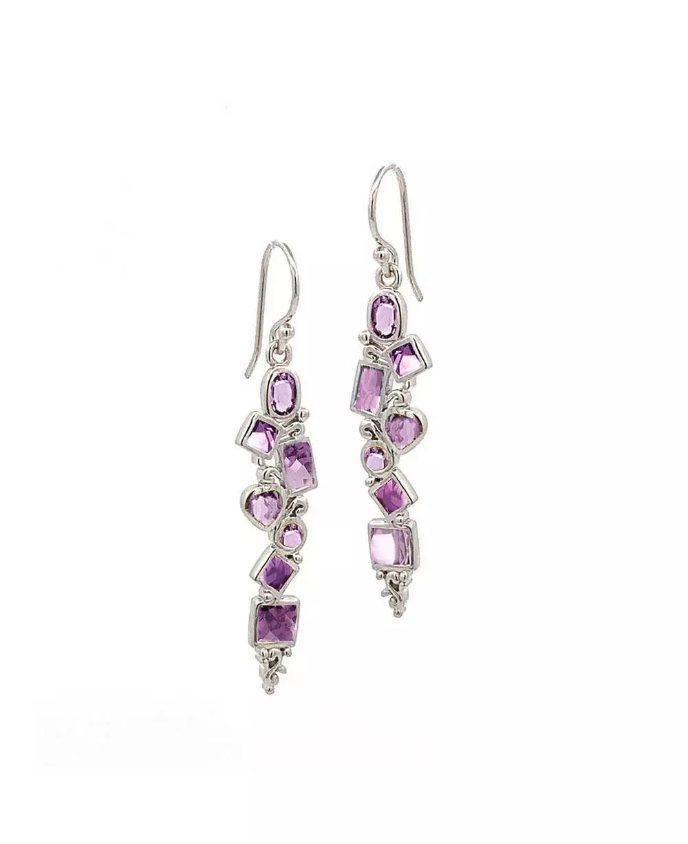 Mixed Geometry Amethyst Sterling Silver Earrings