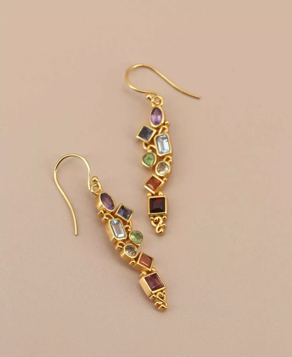 Mixed Geometry Chakra Rainbow Gold Plated Earrings