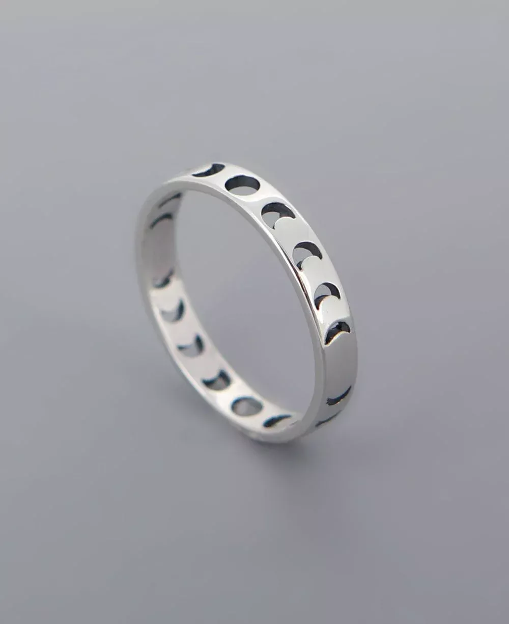 Moon Phase Sterling Silver Band Ring
