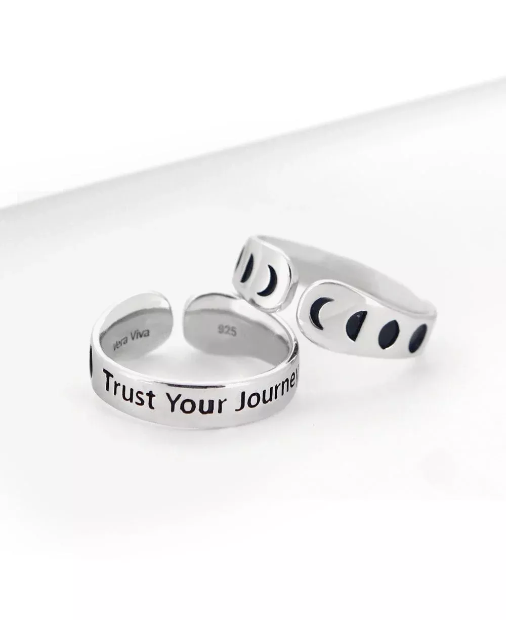 Moon Phase Trust Your Journey Adjustable Inspirational Sterling Silver Ring
