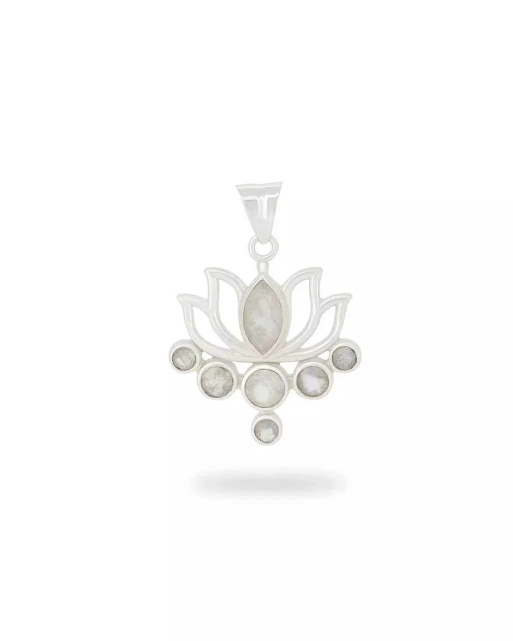 Moonstone Pendant in Lotus Design, Sterling Silver