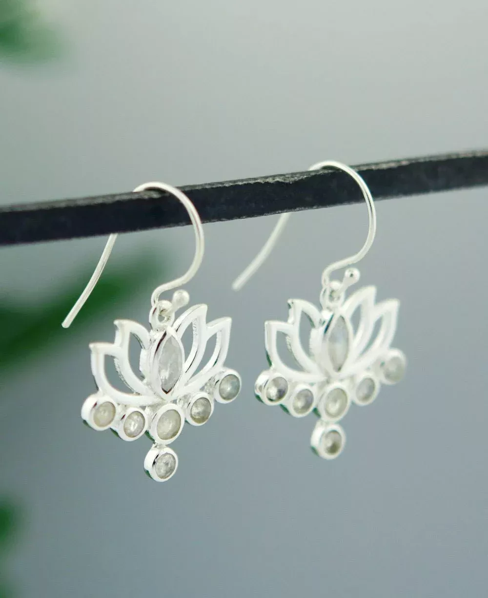 Moonstone and Sterling Silver Lotus Earrings