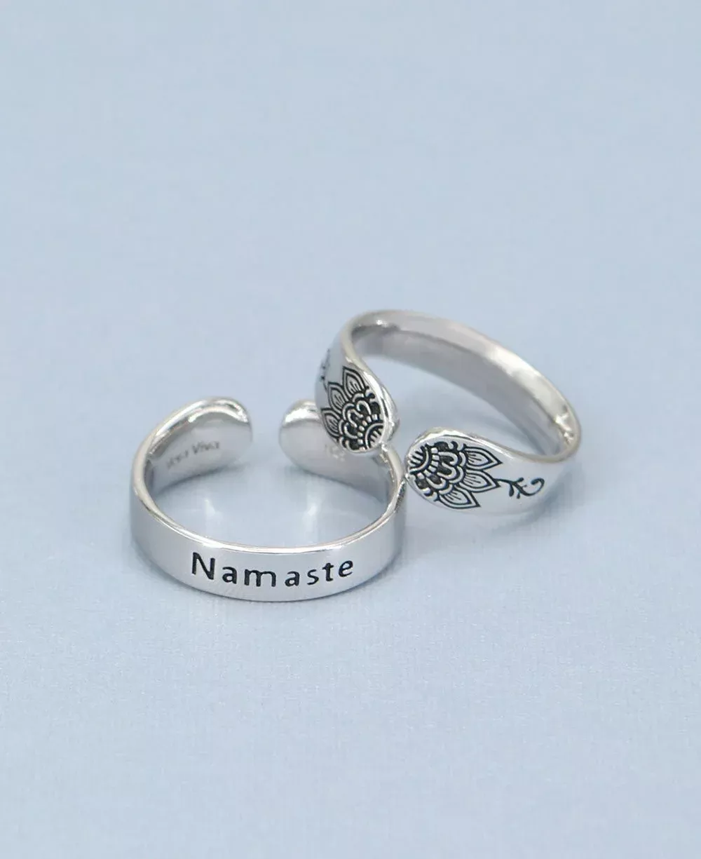 Namaste Lotus Inspirational Mantra Ring