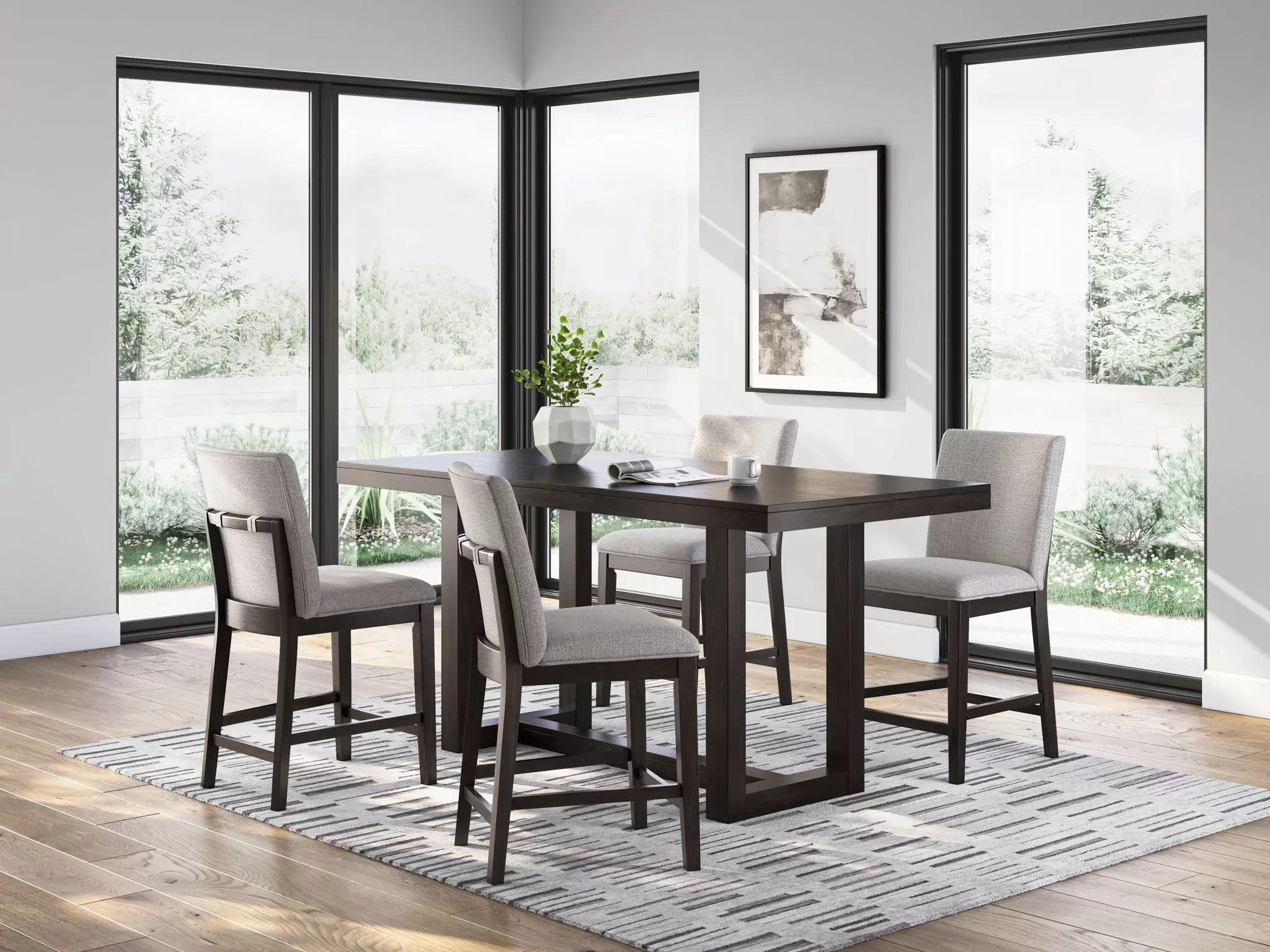 Neymorton - 5 Pc. - Rectangular Dining Room Counter Table, 4 Barstools - Dark Grayish Brown