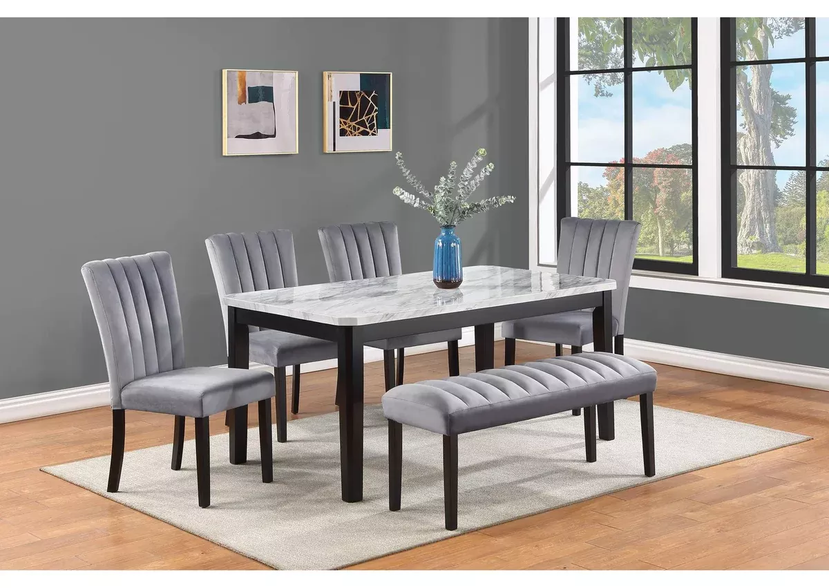 Pascal Black & White Faux Marble Dining Sets by Crown Mark