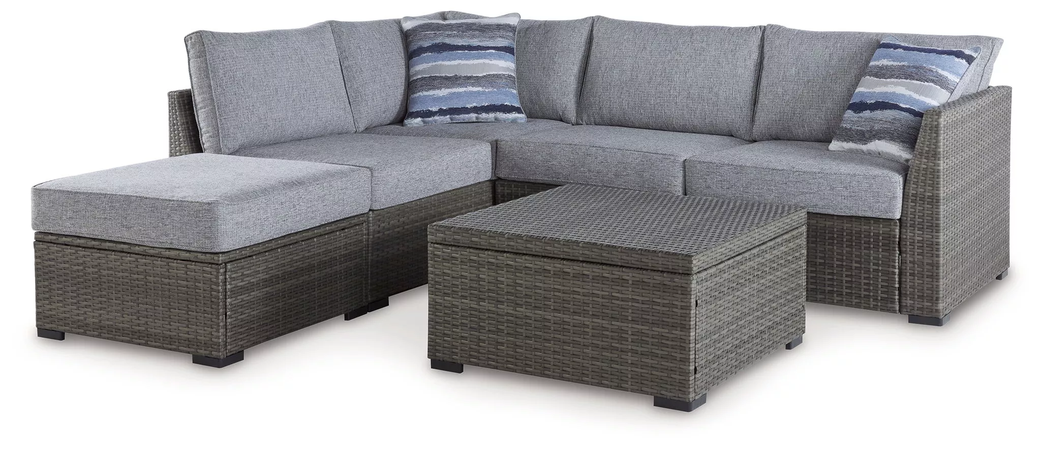 Petal Road - Loveseat Sectional, Ottoman, Table Set (Set of 4) - Gray