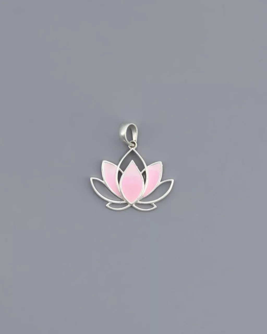 Pink Enamel Lotus Sterling Silver Pendant