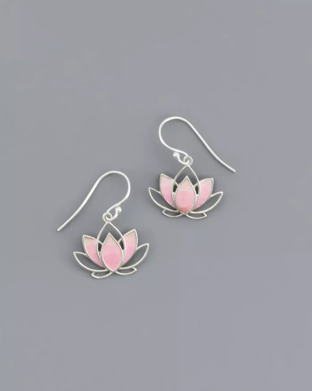 Pink Enamel Sterling Silver Lotus Earrings